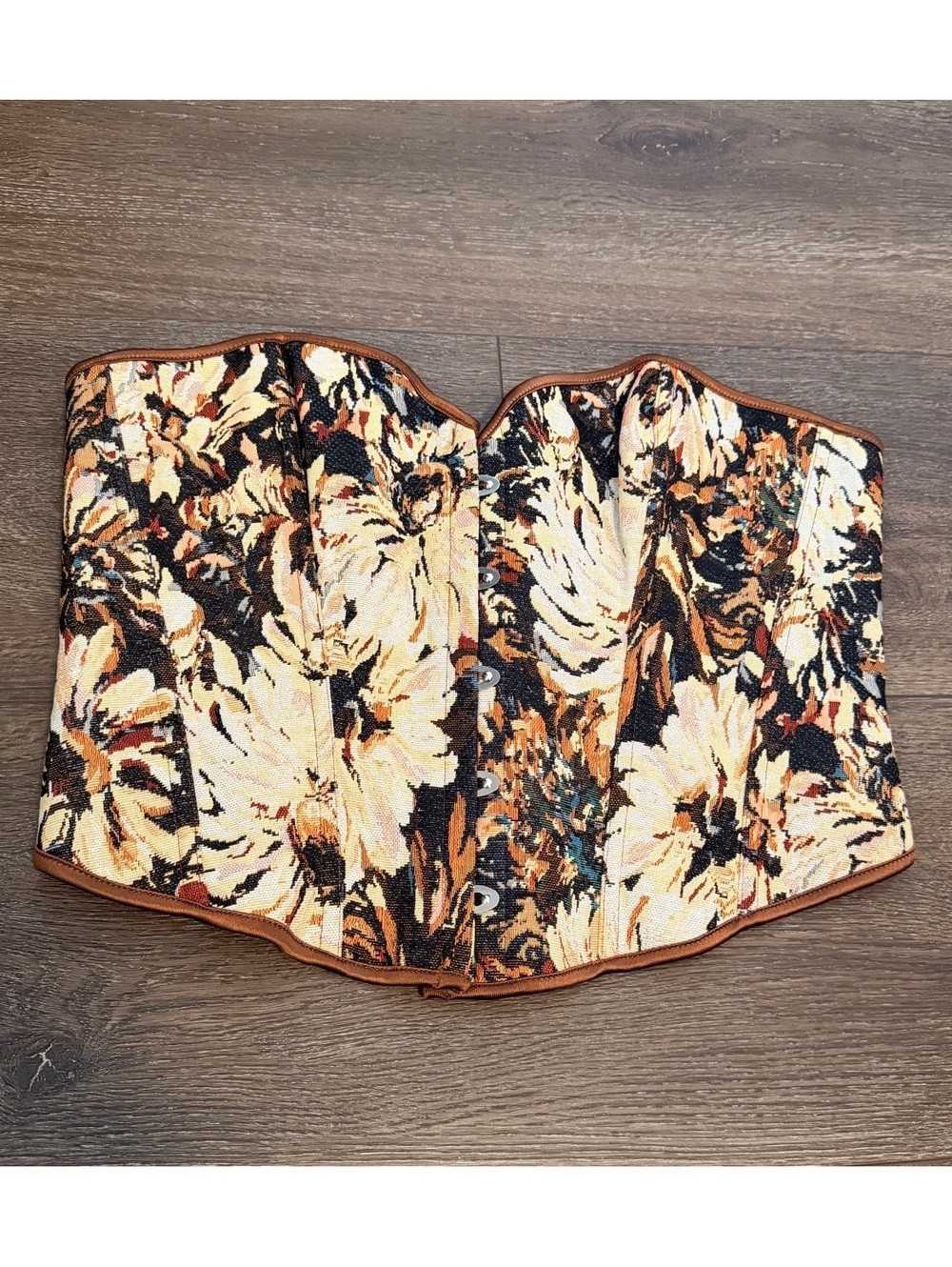 Cottagecore Floral Tapestry Lace-Up Corset Bustier Top XXL,  Boho